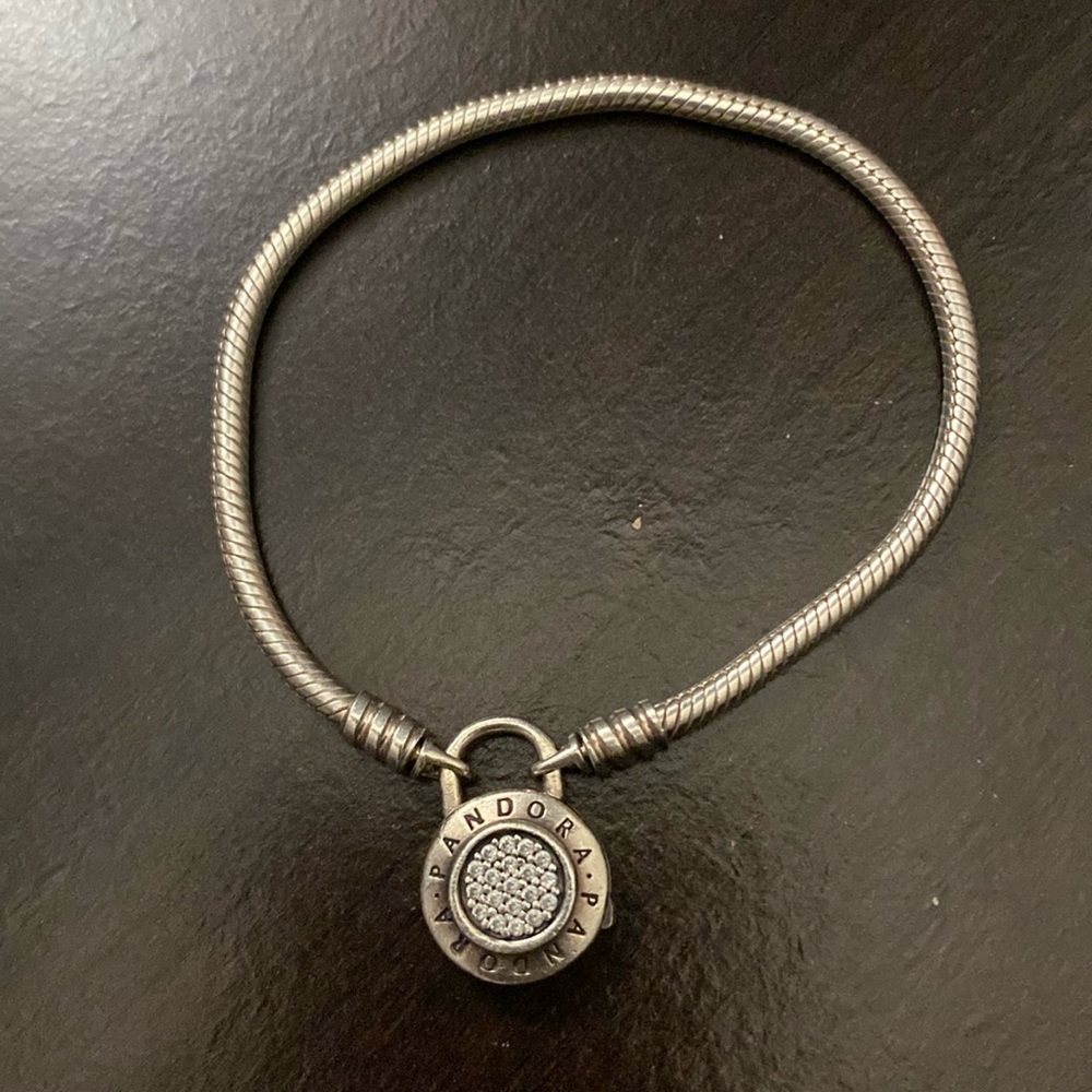Pandora Pavé Padlock Clasp Snake Chain Bracelet